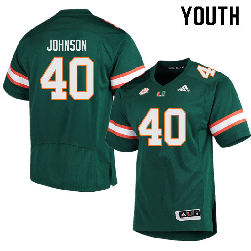 Youth #40 Caleb Johnson Miami Hurricanes College Football Jerseys Sale-Green - Click Image to Close